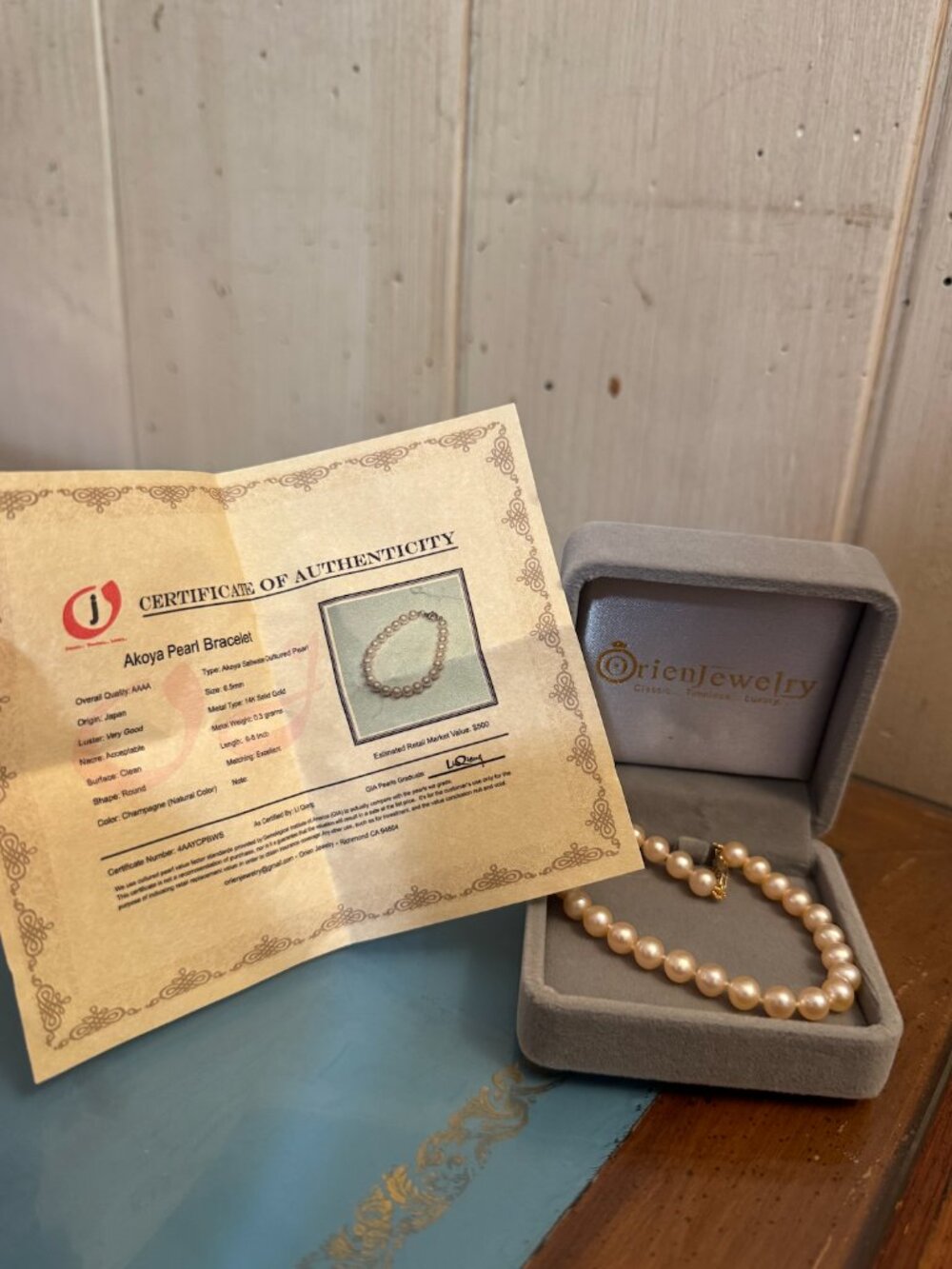 AAAA Japanese Akoya Pearl Bracelet | Genuine Saltwater White Pearls | 14K Gold C